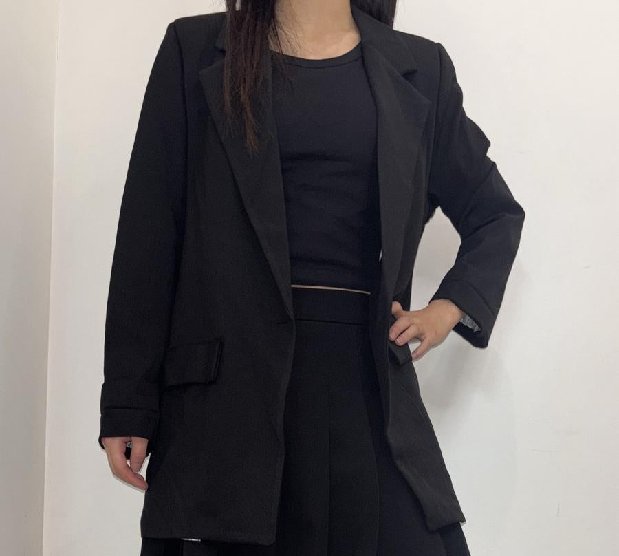 Veste blazer oversize à coupe droite et poches à rabat