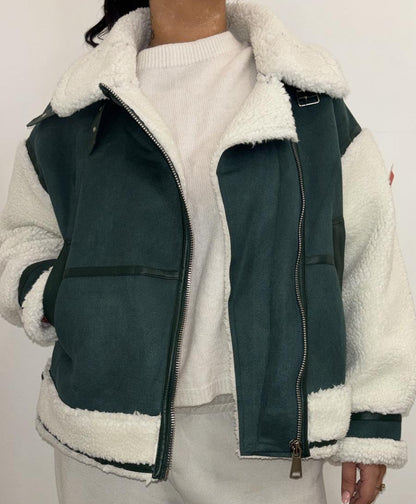 Veste aviateur doublée en moumoute blanche