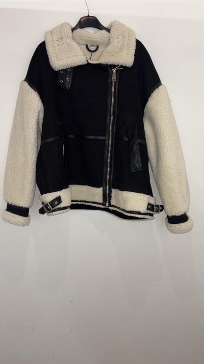 Veste aviateur doublée en moumoute blanche