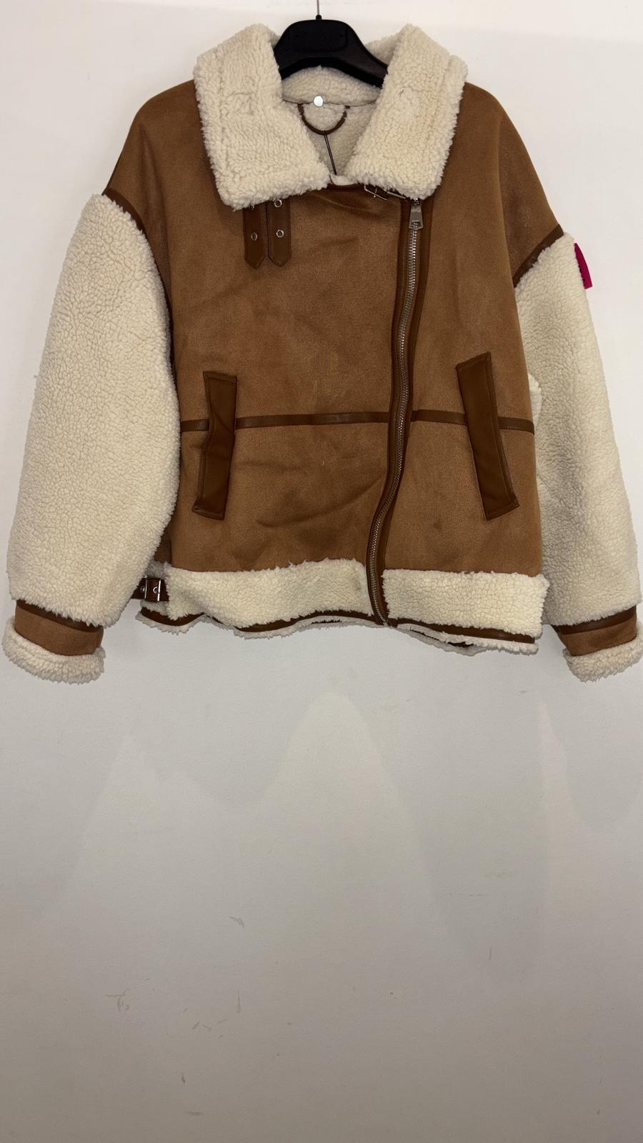 Veste aviateur doublée en moumoute blanche