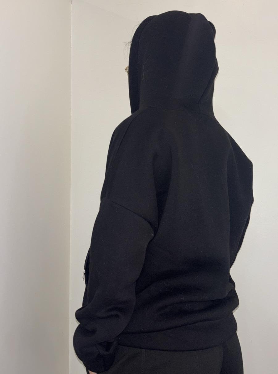 Sweat à capuche noir zippé