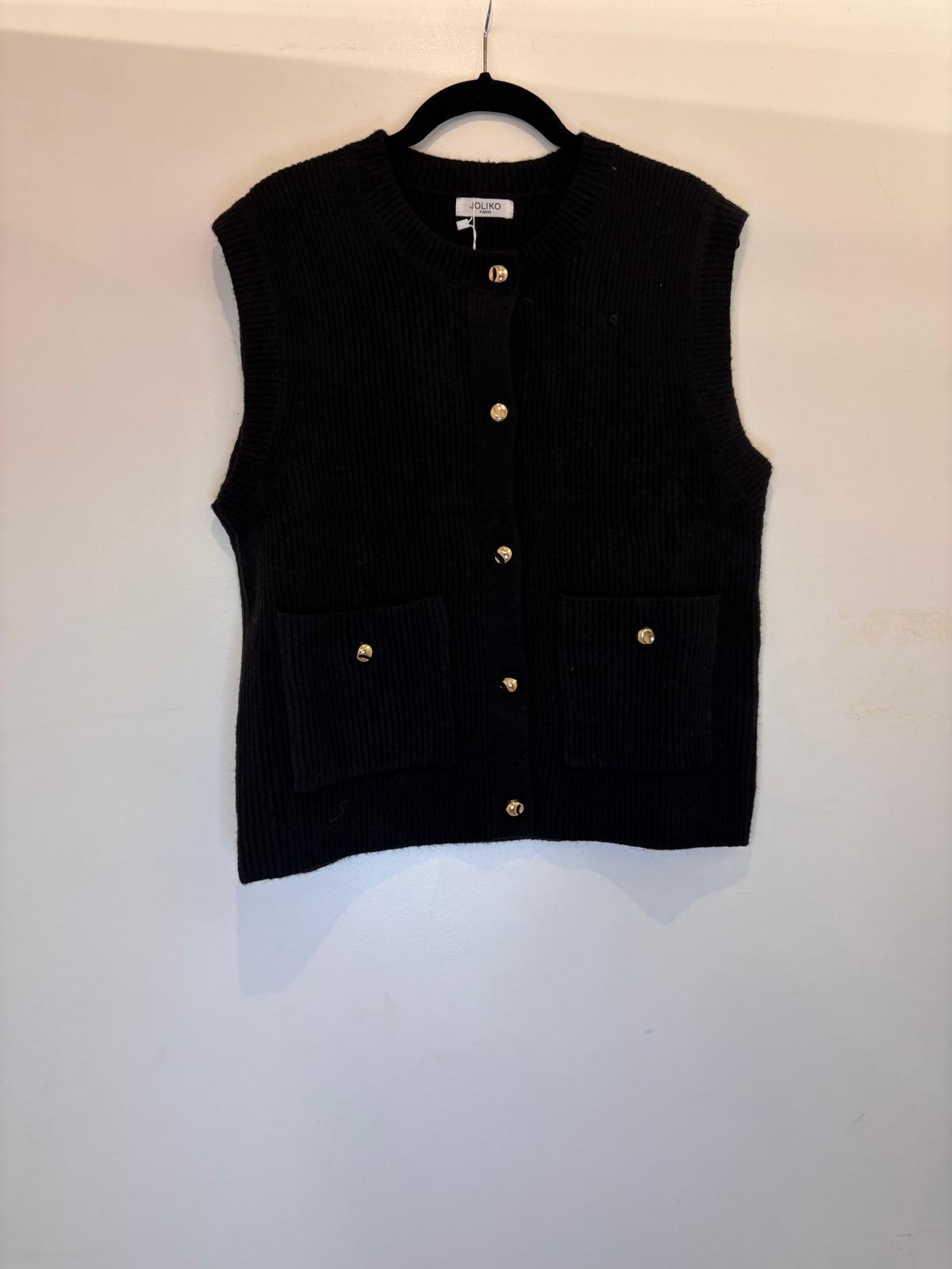 Gilet sans manches en maille à boutons dorés