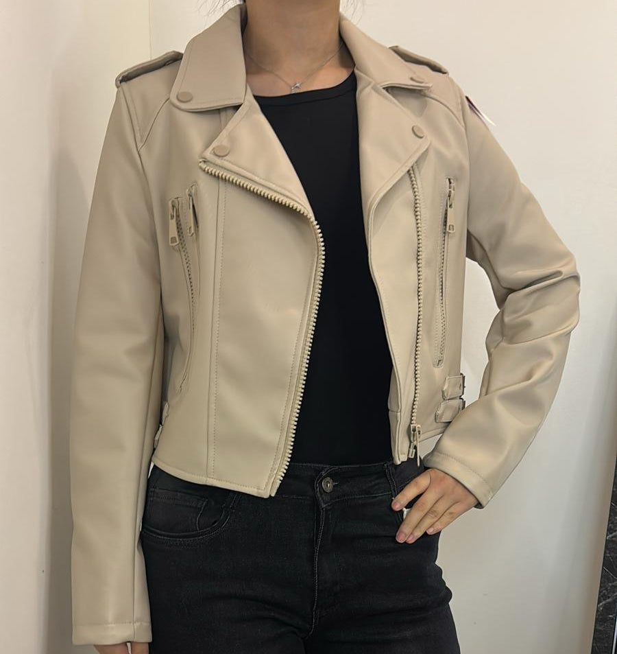Blouson en simili cuir beige