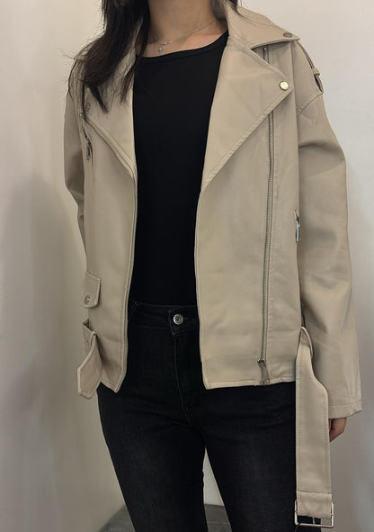 Blouson crème en cuir
