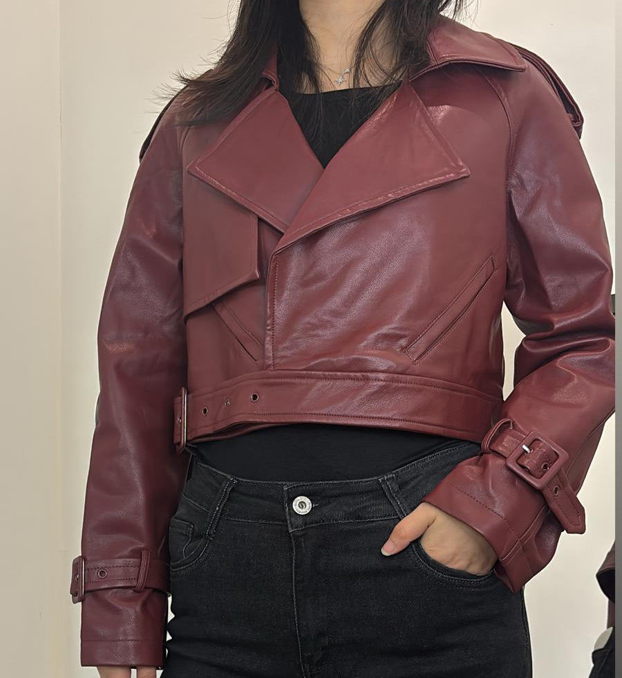 Veste bordeaux effet cuir