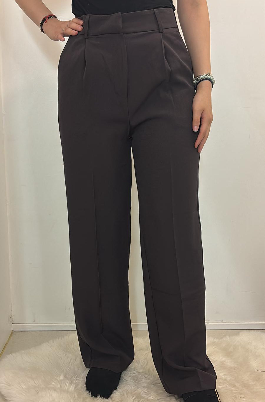 Pantalon taille haute coupe droite