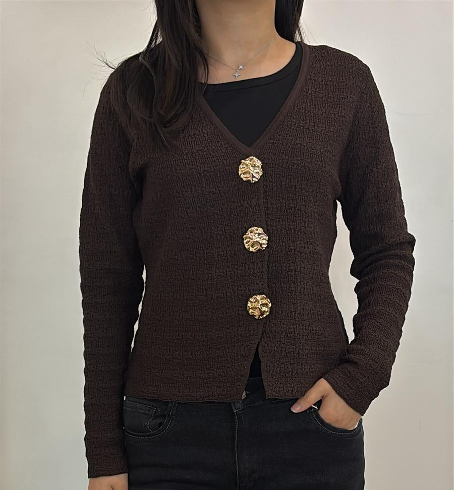 Cardigan texturé boutons dorés