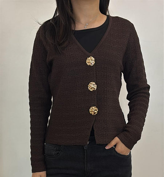 Cardigan texturé boutons dorés