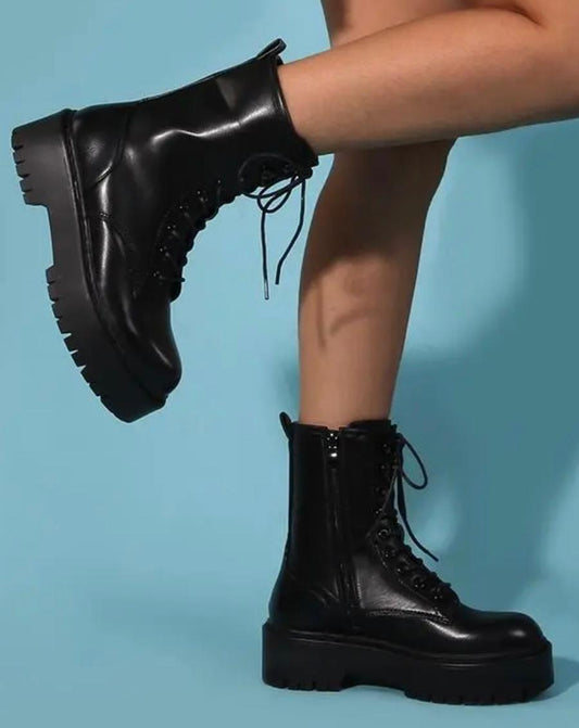 Bottines rangers noires à semelle épaisse