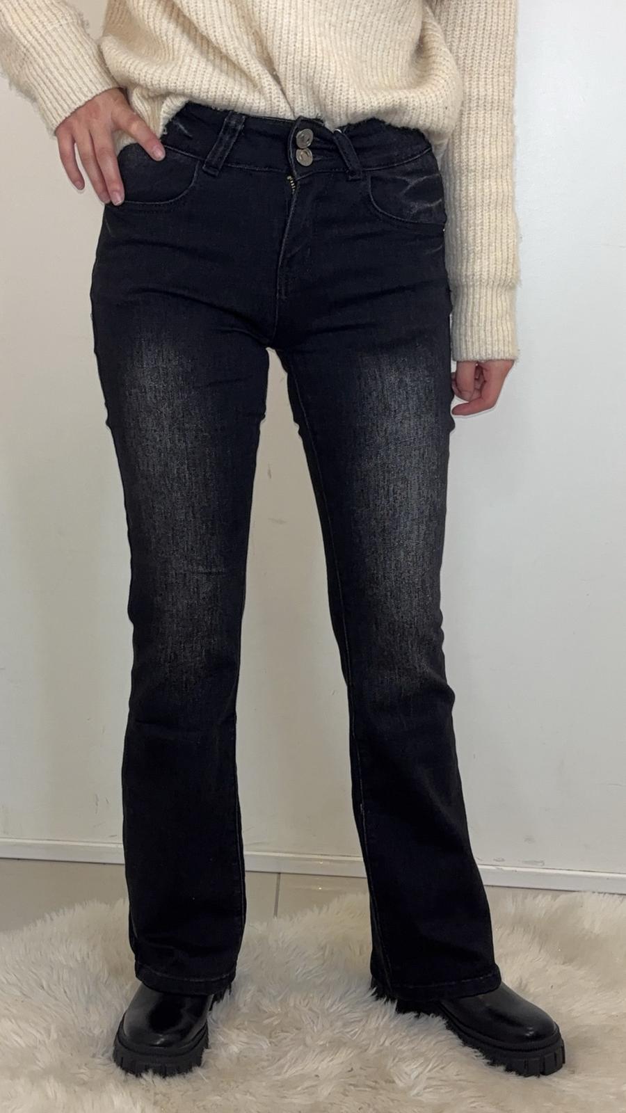 Jean flare noir délavé double bouton