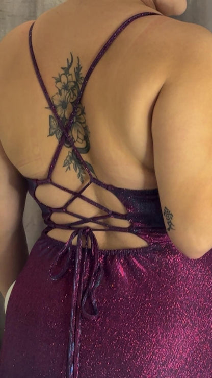 Robe de soirée longue bicolore effet pailleté