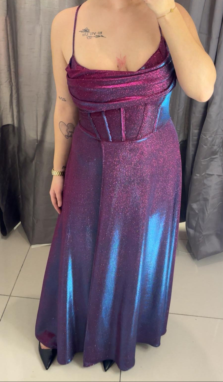 Robe de soirée longue bicolore effet pailleté