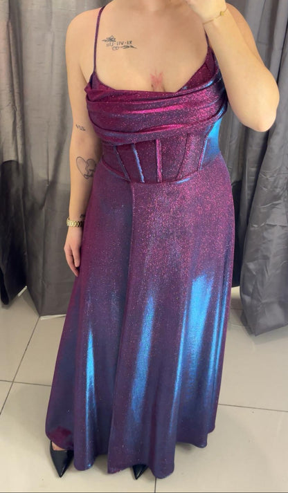 Robe de soirée longue bicolore effet pailleté