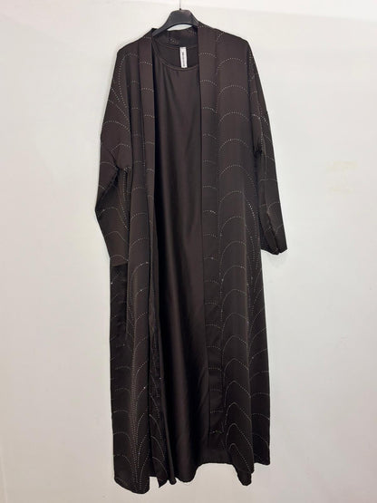 Ensemble abaya avec gilet long fluide avec strass élégants
