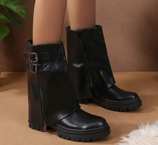 Bottines noir overboot à boucles modèle court