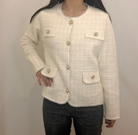 Gilet en tweed à boutons bijoux