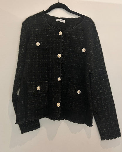 Gilet en tweed à boutons bijoux