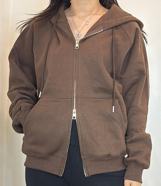 Sweat zippé à capuche coupe oversize et poches latérales