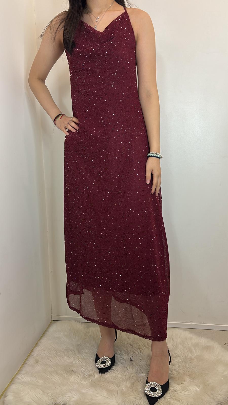 Robe longue scintillante coupe fluide bretelles fines
