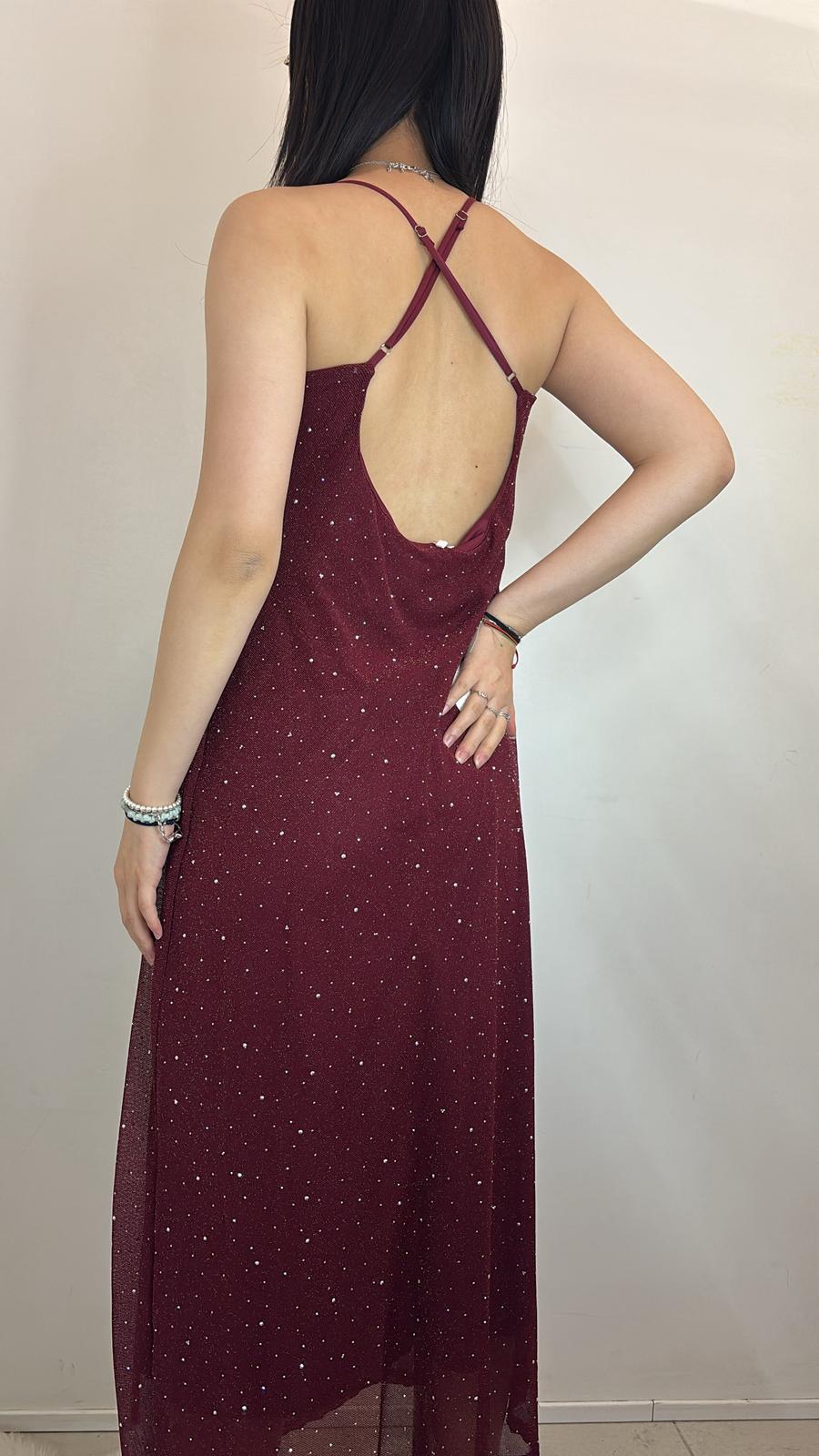 Robe longue scintillante coupe fluide bretelles fines