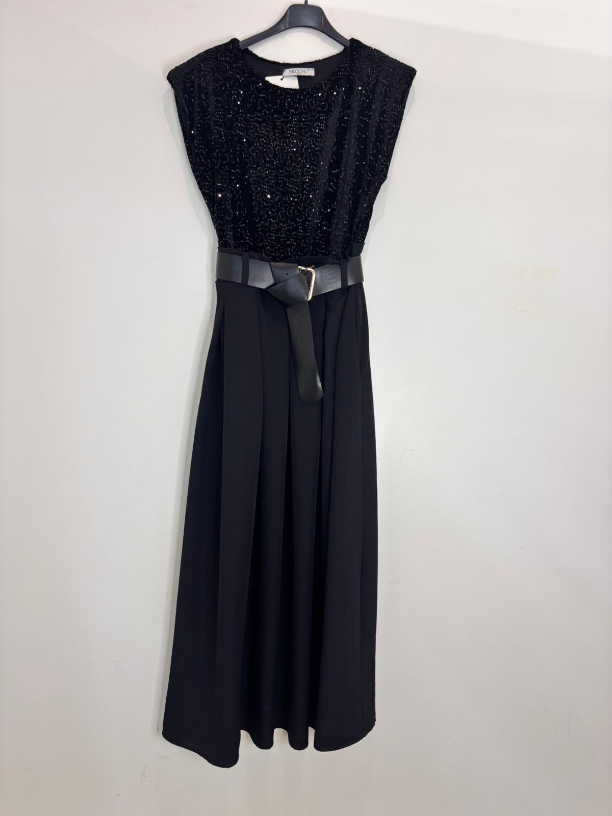 Robe de soirée haut en sequins scintillants & jupe plissée taille haute