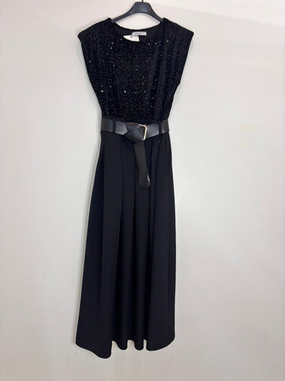 Robe de soirée haut en sequins scintillants & jupe plissée taille haute
