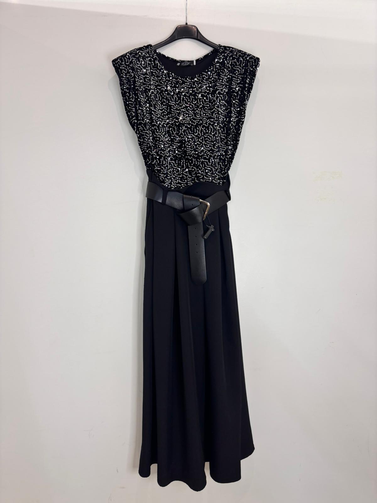 Robe de soirée haut en sequins scintillants & jupe plissée taille haute