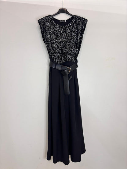 Robe de soirée haut en sequins scintillants & jupe plissée taille haute
