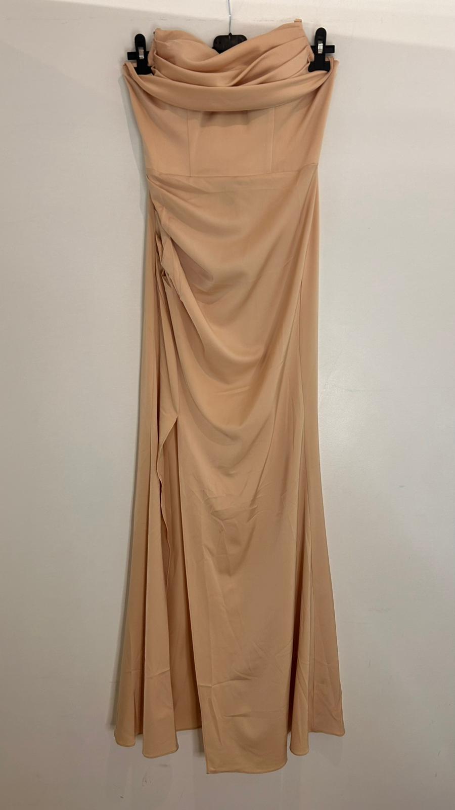 Robe longue bustier drapé fente avant & tissu fluide