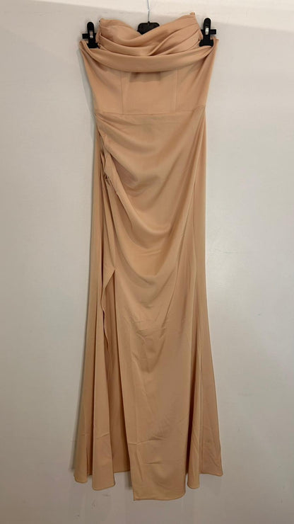 Robe longue bustier drapé fente avant & tissu fluide