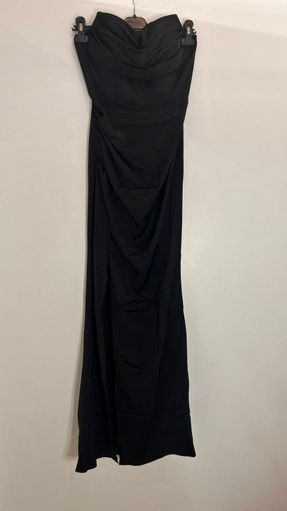 Robe longue bustier drapé fente avant & tissu fluide