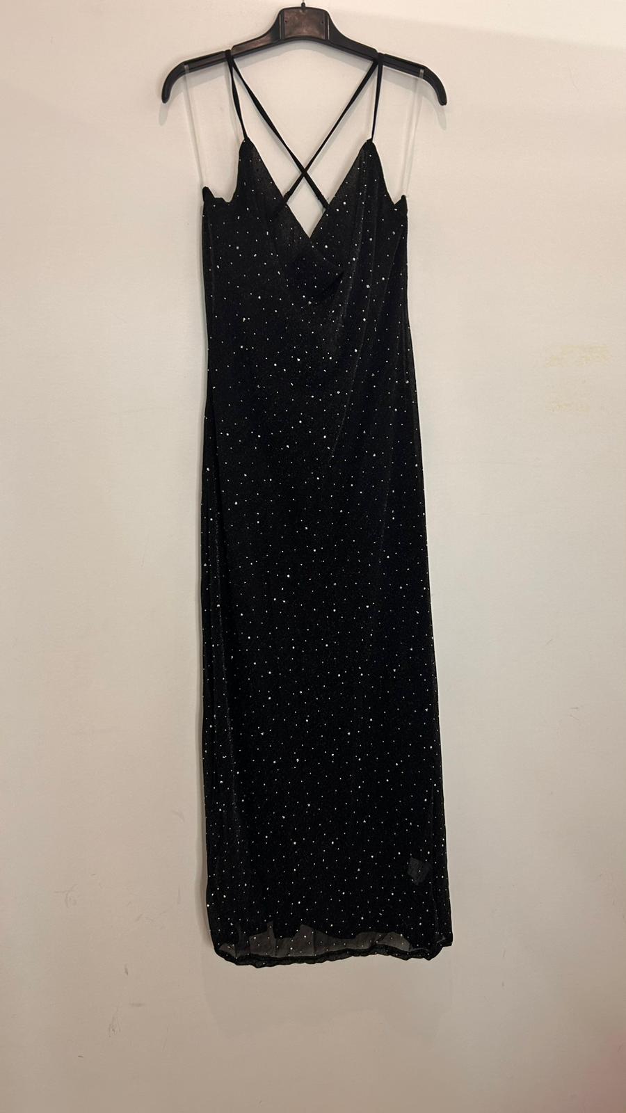 Robe longue scintillante coupe fluide bretelles fines