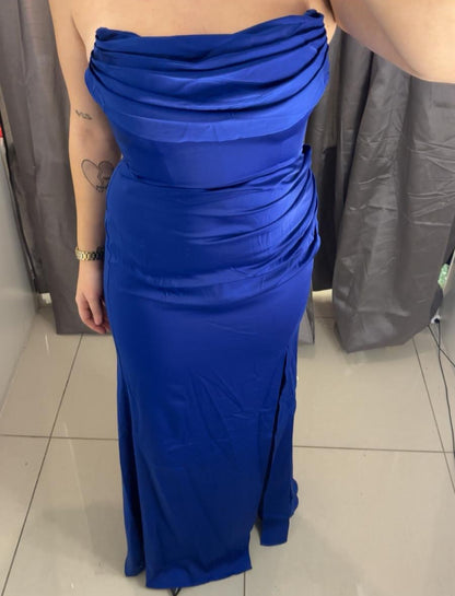 Robe longue bustier drapé fente avant & tissu fluide