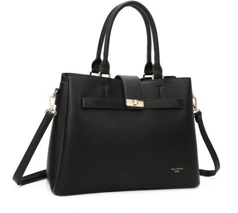 Sac noir classique à structure droite porté main ou bandoulière