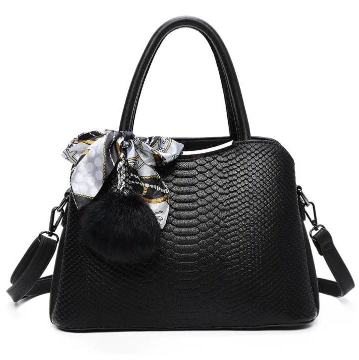 Sac à main texturé avec foulard et pompon porté main & bandoulière