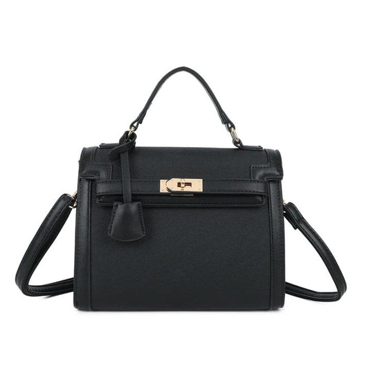 Sac à main noir structuré à rabat discret