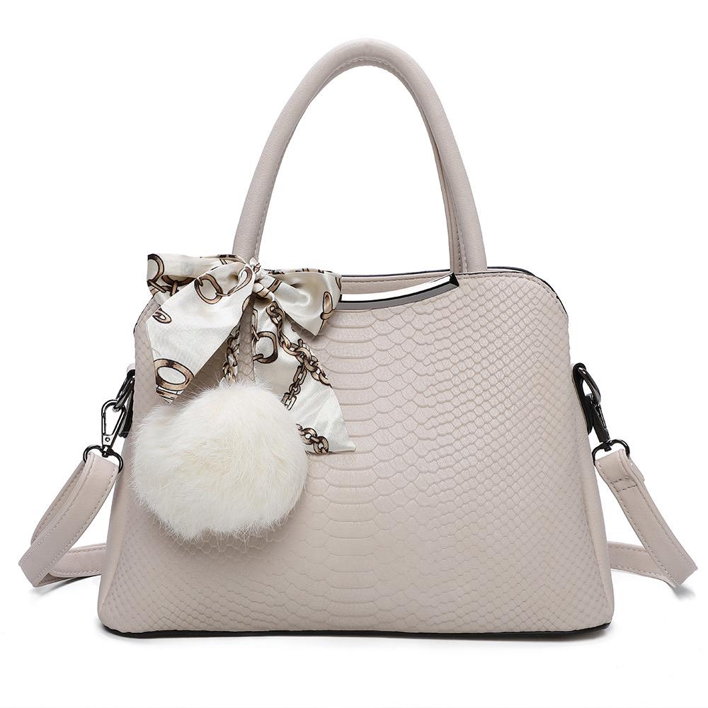 Sac à main texturé avec foulard et pompon porté main & bandoulière