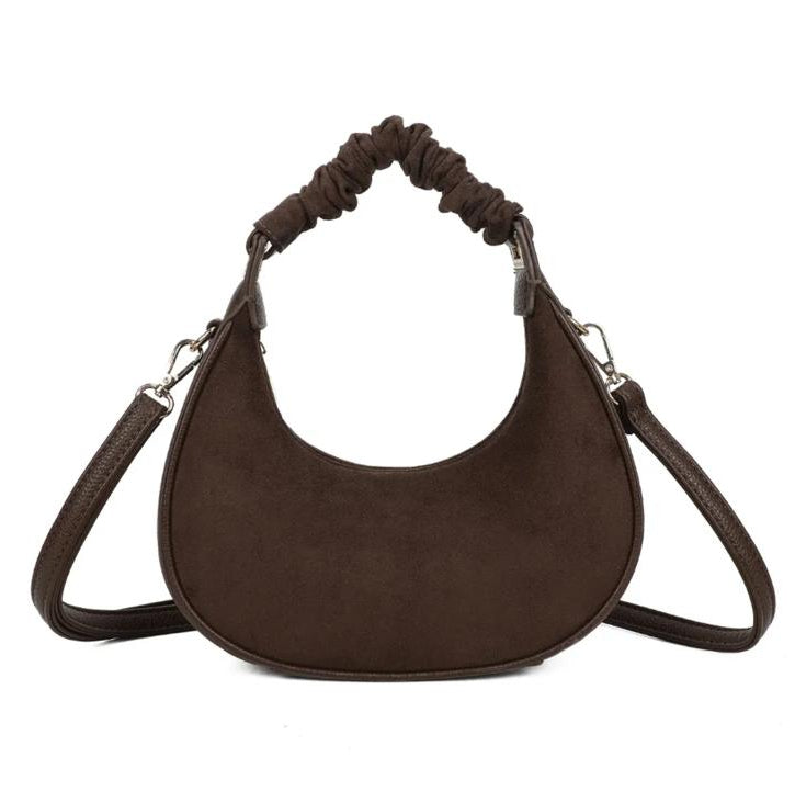 Sac demi-lune avec anse froncée porté épaule ou bandoulière