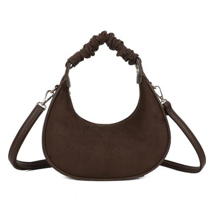 Sac demi-lune avec anse froncée porté épaule ou bandoulière