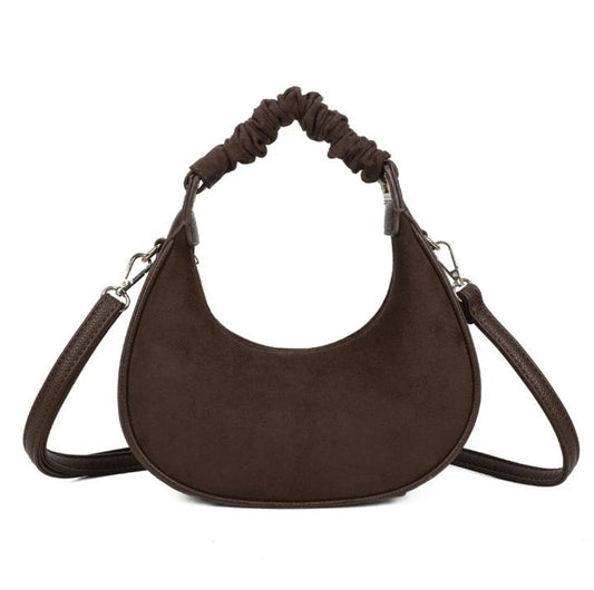 Sac demi-lune avec anse froncée porté épaule ou bandoulière