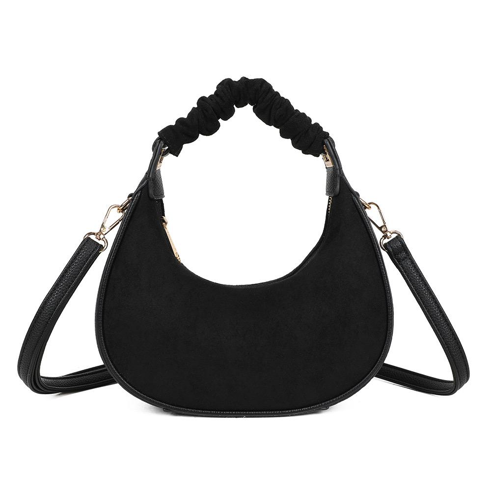Sac demi-lune avec anse froncée porté épaule ou bandoulière