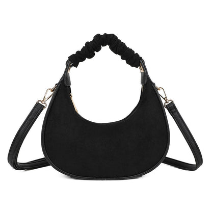 Sac demi-lune avec anse froncée porté épaule ou bandoulière