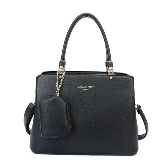 Sac à main noir structuré avec pochette assortie