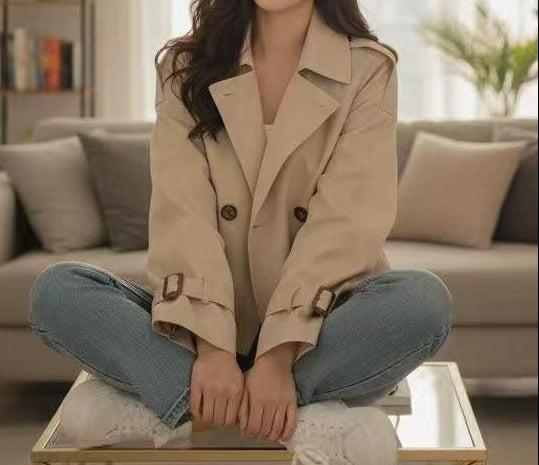 Veste courte trench à double boutonnage