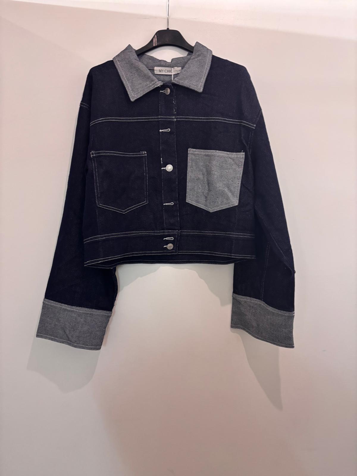 Veste courte denim contrastée