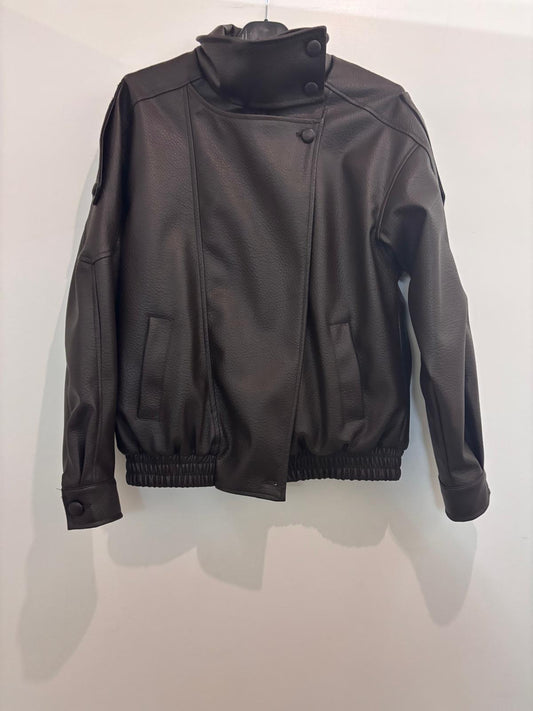 Veste en simili cuir col montant