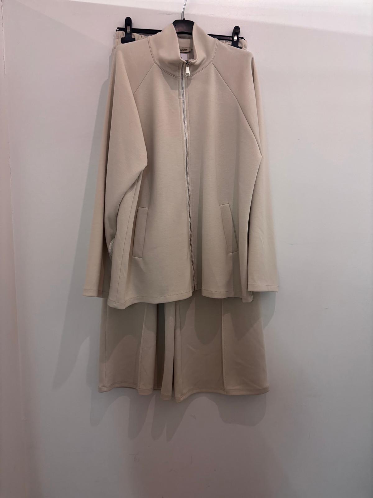 Ensemble oversize zippé veste ample à col montant et pantalon fluide taille haute