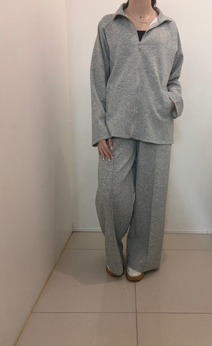 Ensemble oversize zippé veste ample à col montant et pantalon fluide taille haute