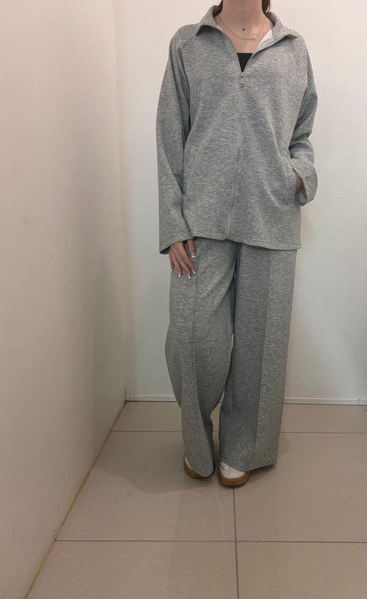 Ensemble oversize zippé veste ample à col montant et pantalon fluide taille haute