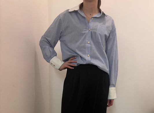Chemise à rayures avec poignets contrastés blancs